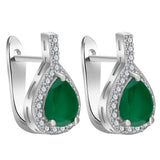 Emerald-Green Pear CZ Halo Jewelry Set