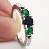 Sapphire-Blue and Green CZ Five-Stone Ring