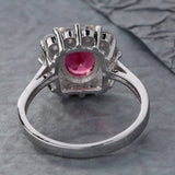 Ruby-Red Oval CZ Cushion Halo Ring