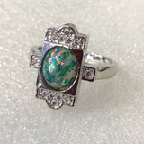 Green Opal-Look Art Deco Rectangle Ring