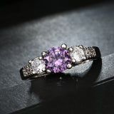 Purple Round CZ Three-Stone Ring