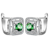 Emerald-Green Round CZ Square Halo Hoop Earrings