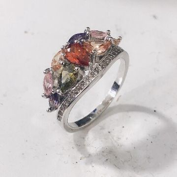 Multicolor Pear CZ Tiara Cluster Ring