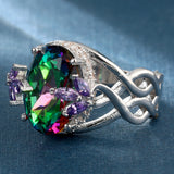 Rainbow Oval CZ Marquise Cluster Cocktail Ring
