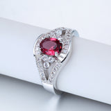 Ruby-Red Oval CZ Baguette Bypass Ring