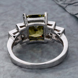 Olive Emerald-Cut CZ Three-Stone Ring