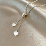 Gold White Heart Charm Lariat Pendant Necklace