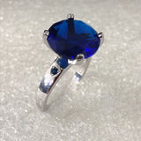 Sapphire-Blue Oval CZ Solitaire Ring