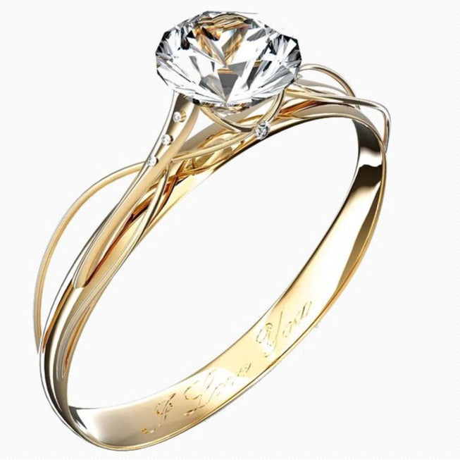 Clear CZ Solitaire Twisted Gold Ring