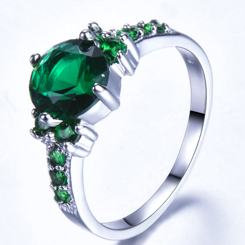 Emerald-Green Round CZ Accent Shank Ring