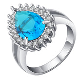 Aqua Pear CZ Halo Jewelry Set