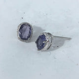 Purple Oval CZ Milgrain Stud Earrings