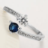 Sapphire-Blue CZ Toi Et Moi Ring