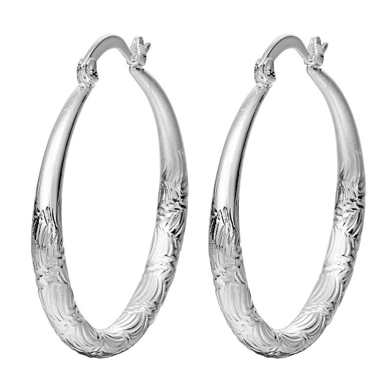 Engraved Floral Round Hoop Earrings