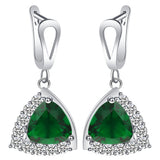 Emerald-Green Trillion CZ Halo Jewelry Set