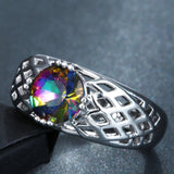 Rainbow Mystic Round CZ Lattice Wide Ring