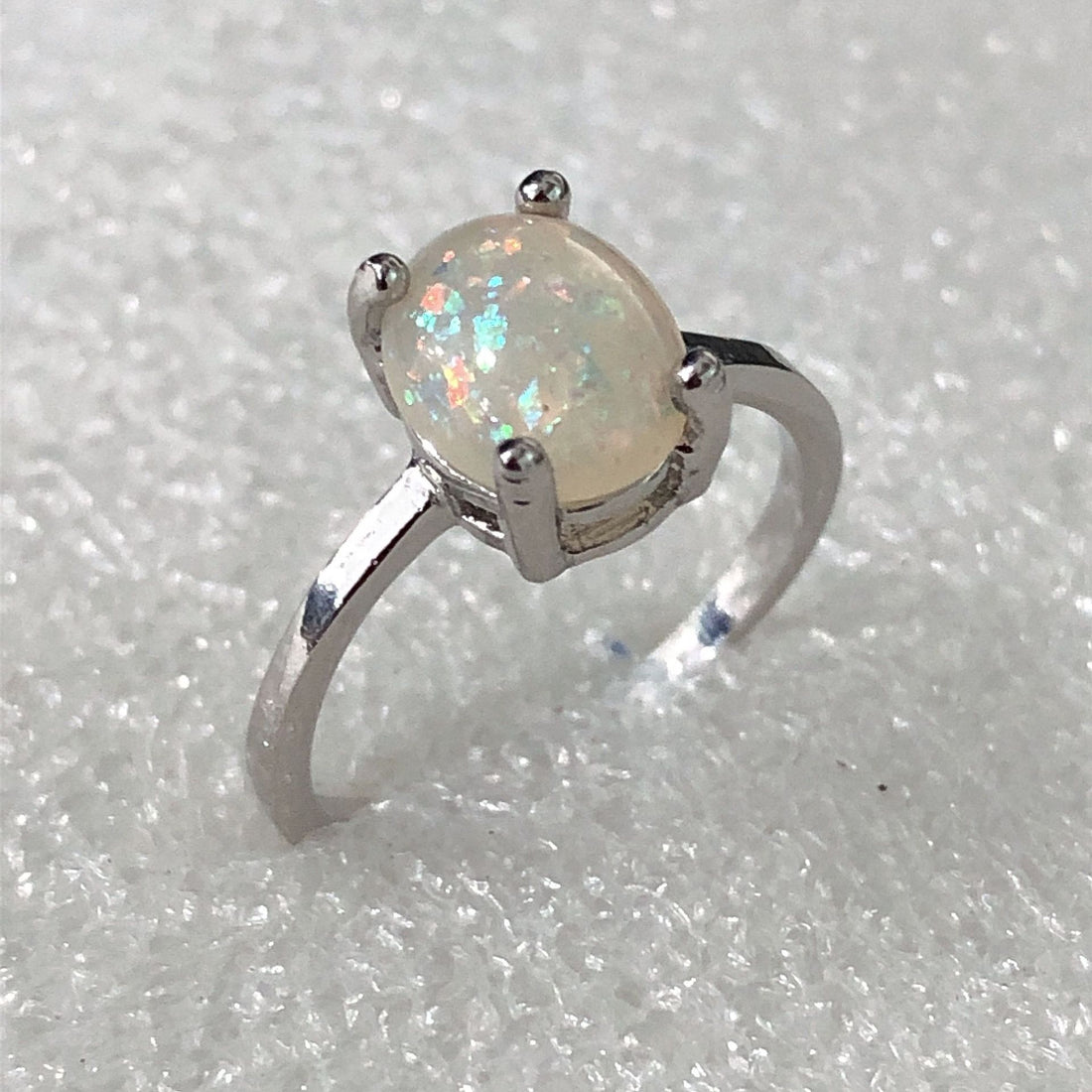 White Opal-Look Oval Solitaire Ring
