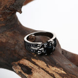 Black Round CZ Skull Shoulder Black Ring