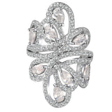 Pear CZ Pave Swirl Petal Cocktail Ring