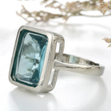 Aqua Emerald-Cut CZ Bezel Ring