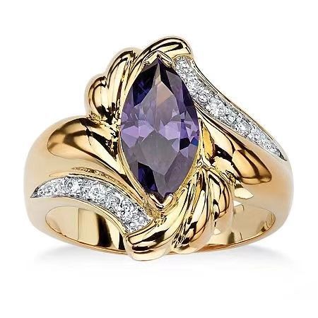 Purple Marquise CZ Gold Bypass Ring