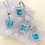 Black Square CZ Starburst Halo Jewelry Set