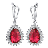 Ruby-Red Pear CZ Halo Jewelry Set