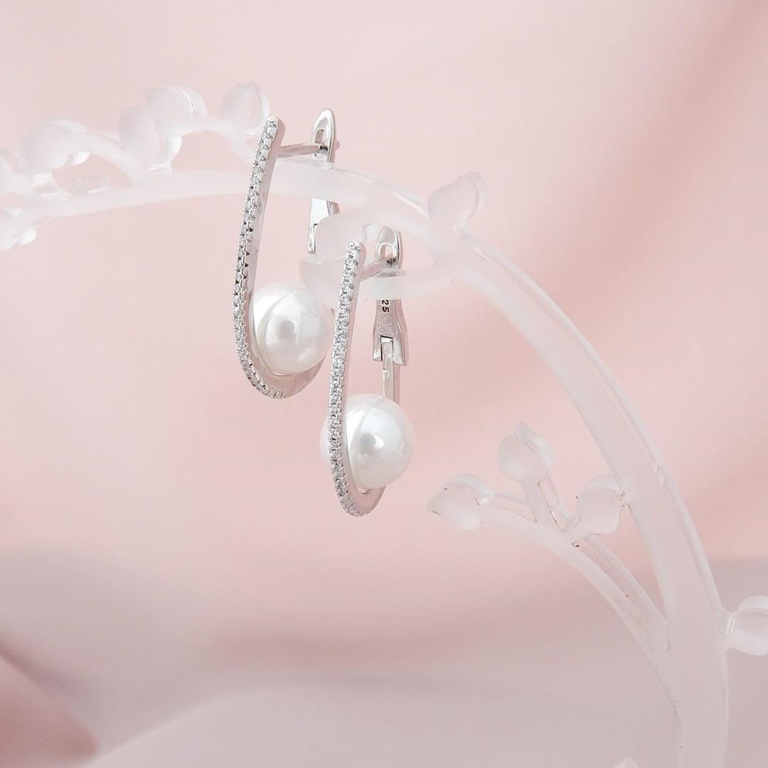 Pearl-Look Pavé J-Hook Earrings
