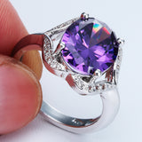 Purple Oval CZ Swirl Shoulder Ring