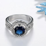 Sapphire-Blue Round Halo Split-Shank Ring