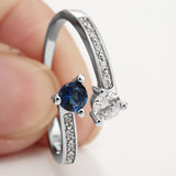 Sapphire-Blue CZ Toi Et Moi Ring