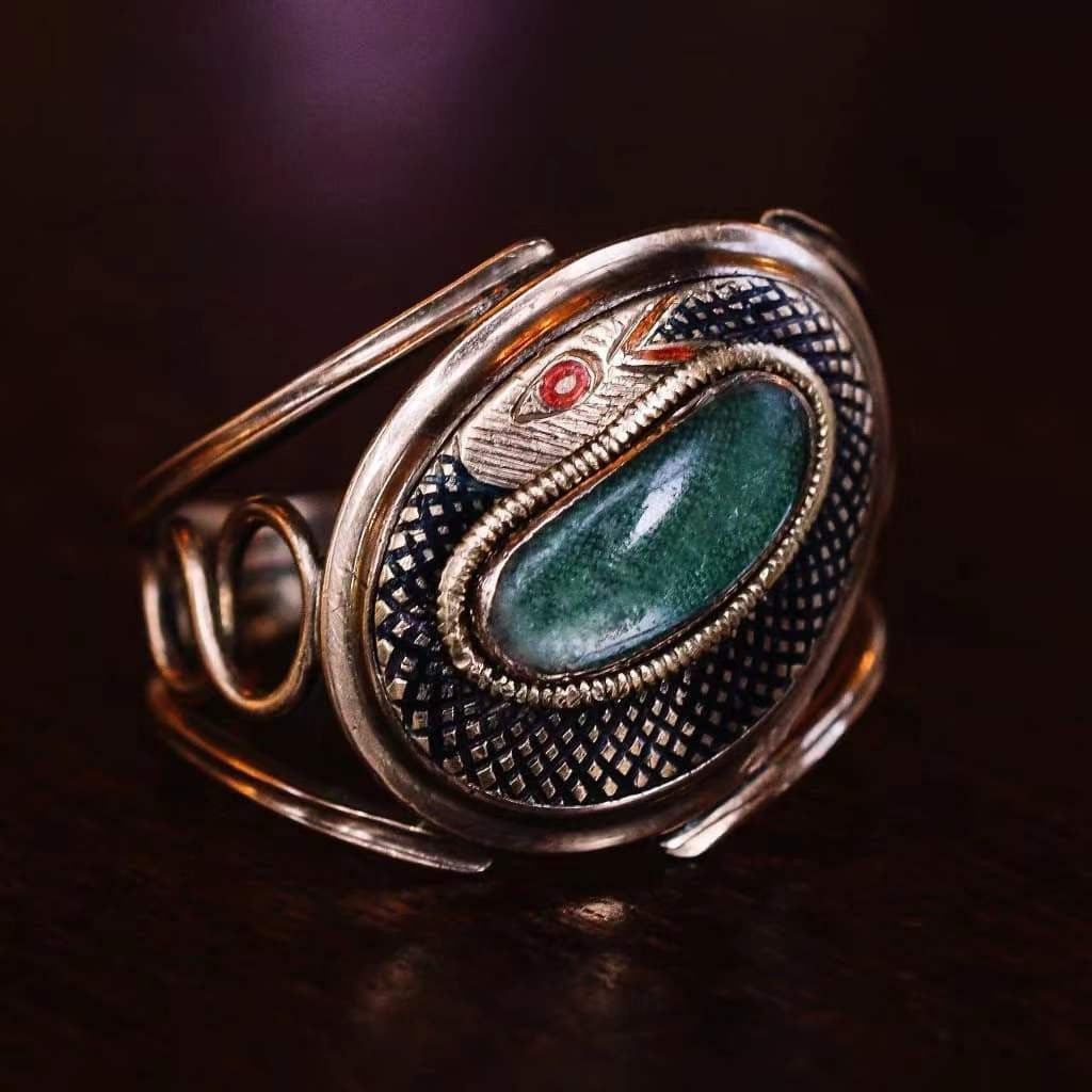 Green Cabochon Enamel Snake Vintage Ring