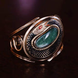 Green Cabochon Enamel Snake Vintage Ring