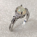 Opal-Look Oval Pavé Shoulder Solitaire Ring