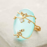 Aqua Chalcedony-Look Oval Gold Vine Ring