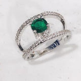 Emerald-Green Round CZ Double-Row Pavé Ring