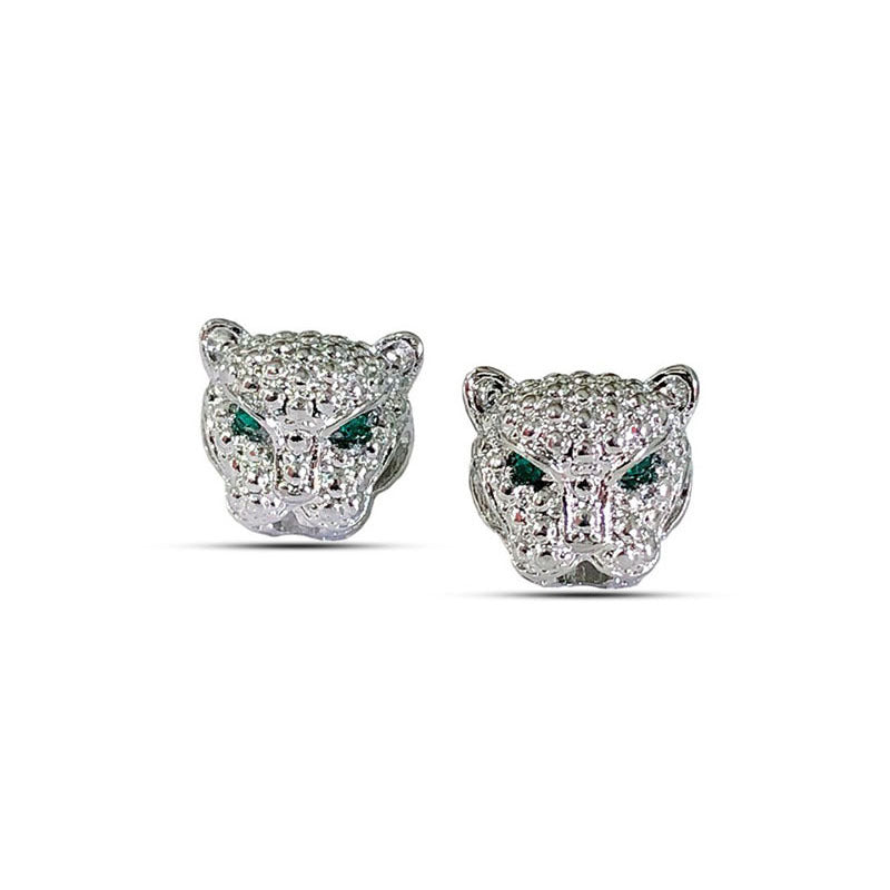 Leopard Head CZ Pave Stud Earrings