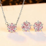 Pink CZ Cherry Blossom Necklace and Earrings Set
