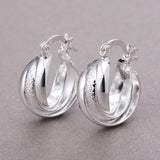 Silver Glitter Twisted Triple Hoop Earrings