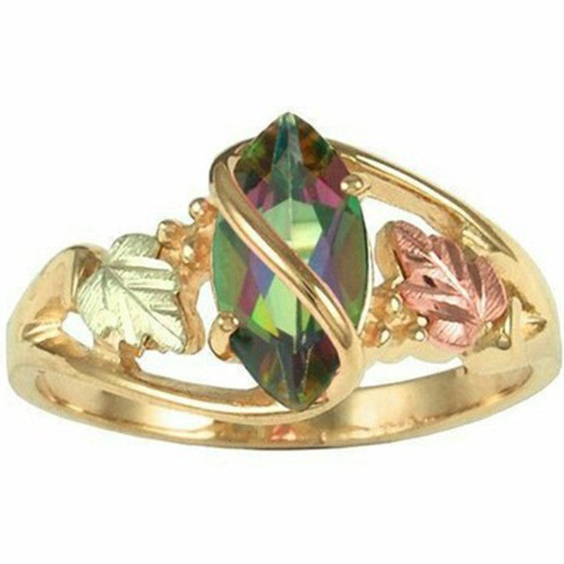 Rainbow Marquise CZ Gold Leaf Ring