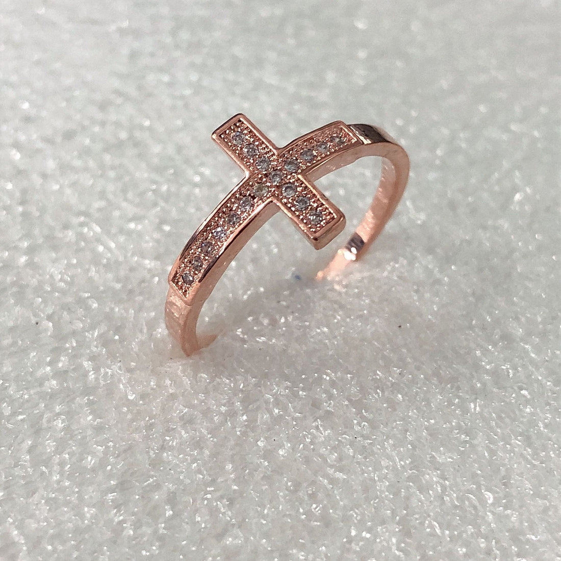 Pavé Sideways Cross Rose-Tone Ring