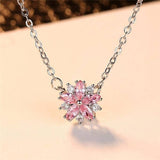 Pink CZ Cherry Blossom Necklace and Earrings Set