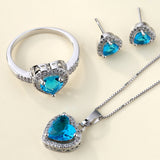Aqua Heart CZ Halo Jewelry Set
