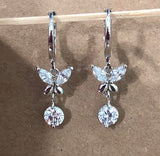 Clear CZ Butterfly Huggie Drop Earrings