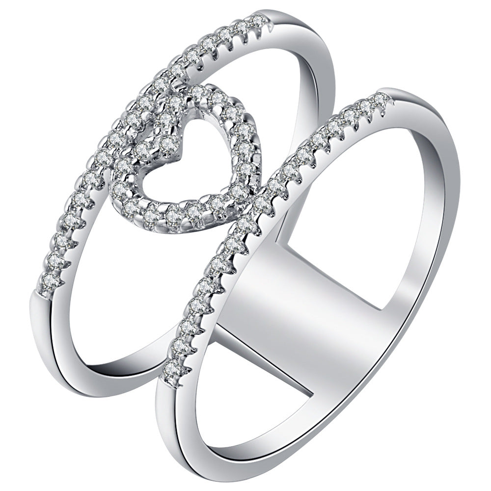 Pave CZ Open Heart Double Band Ring