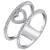 Pave CZ Open Heart Double Band Ring