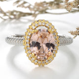 Peach Oval CZ Gold Halo Two-Tone Ring