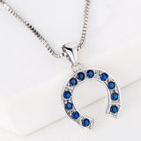 Sapphire-Blue CZ Horseshoe Pendant Necklace