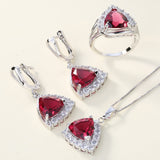 Ruby-Red Trillion CZ Halo Jewelry Set