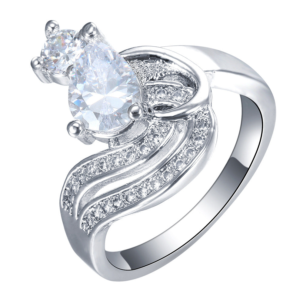 Pear CZ Pavé Ribbon Swirl Ring
